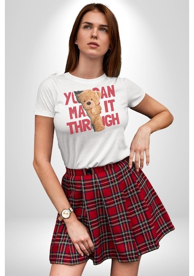 Bunu Alabilirsin Çantadan Çıkan Ayı Unisex Unisex Beyaz Organik Baskılı T-shirt Penye Yüksek Kalite Beyaz