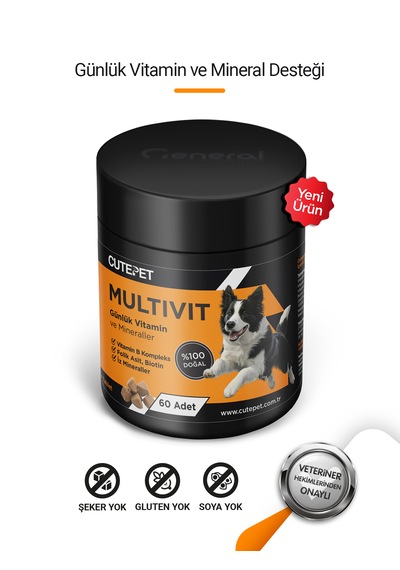 Cutepet Multivit Köpek Vitamin Ve Mineral Tableti 60 Adet Günlük Bağışıklık, Enerji Ve Genel Sağlık Desteği