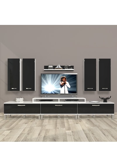 Decoraktiv Ekoflex 8d Slm Krom Ayaklı Tv Ünitesi Tv Sehpası Beyaz - Siyah