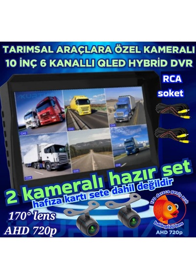 2 Adet Ledsiz Ahd 720p Balık Gözü Kelebek Kamera 6 Kanallı Qled 10'' Dvr Monitör 12 V 256 Gb
