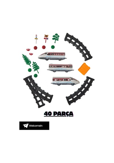 Welcomein 40 Parça Pilli Işıklı 308 Cm Hızlı Tren Seti Şalterli Ve Kavisli Raylı Ağaç Işaretli Oyun Seti