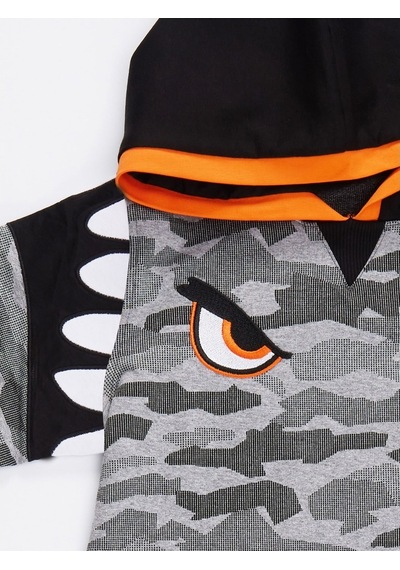 Denokids Mushi Kamuflaj Kapüşonlu Erkek Çocuk Sweatshirt  - Gri - Siyah - Turuncu