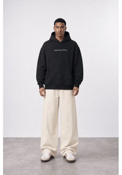 Respire Erkek Essentials Nakışlı Oversize Hoodie Siyah