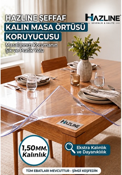 Şeffaf Masa Koruyucu Örtü 1,50 Mm Kalın Pvc Mika Masa Örtüsü Su Geçirmez Çizilmelere Karşı Koruyucu