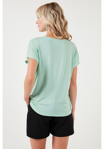 Lela Baskılı Bisiklet Yaka Regular Fit Bayan T Shirt 6671007 Mint