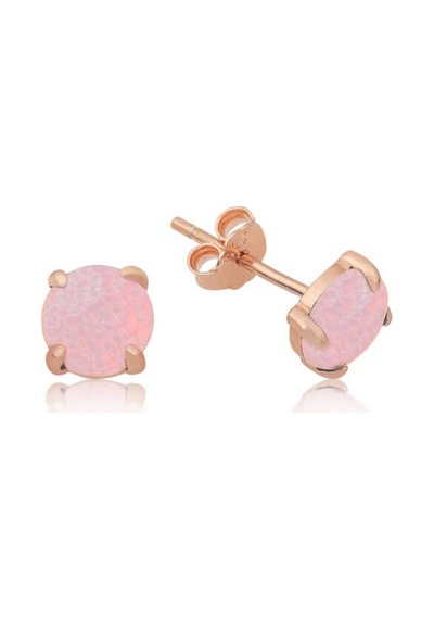 925 Ayar Gümüş Pembe Opal Taş Küpe