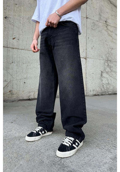 Flaw Çizgili Super Baggy Jean Siyah Siyah