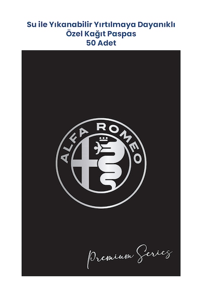 Suya Dayanıklı Yıkanır Alfa Romeo Oto Paspas Kağıdı Siyah Gümüş Baskı Kağıt Paspas 50 Adet 35x50cm