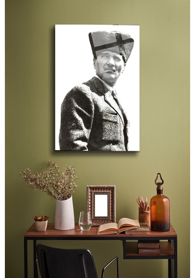 Atatürk Cam Tablo Portre Cam Tablo Duvar Dekoru Atatürk Portresi Kırılmaz Cam Solmaz Baskı 004 Atatürk Temalı Dekoratif Duvar Tablosu, Salon, Ofis Ve Çalışma Alanı Dekoru,