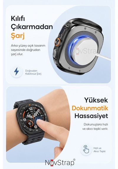 Novstrap Samsung Galaxy Watch Ultra / Ultra 2 47mm İle Uyumlu Sert Pc Kasa Koruyucu 360 Tam Koruma