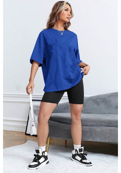 Unisex Sırt Kral Kelebek Baskılı T-shirt Mavi