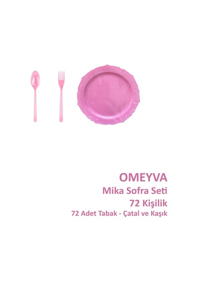 Omeyva 26 Cm. Plastik Mika Pembe Sorfa Piknik Seti - 72 Kişilik Tabak Çatal Kaşık Takımı
