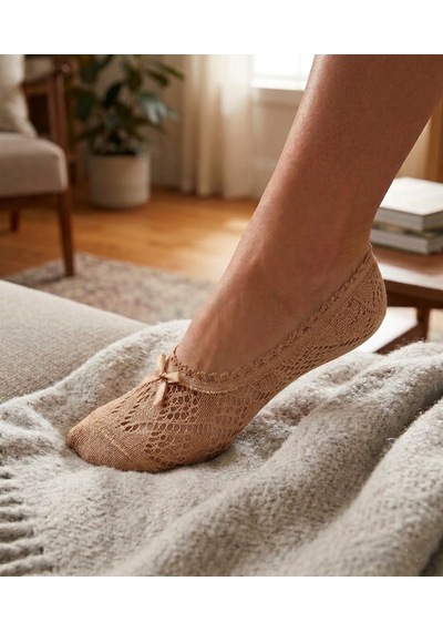Heren Socks Heren 4'lü Dantelli Kadın Babet Çorap , Fiyonklu , Fileli ASORTİ