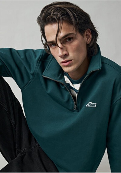 Mavi M0s10613-90366 Mavi Yarım Fermuarlı Sweatshırt Dark Sea Erkek Sweatshirt Koyu Yeşil