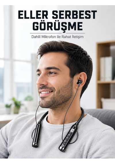 Zenvia 600 Saat Kullanım Süreli Boyun Tipi Bluetooth Kulaklık Mikrofonlu Dijital Göstergeli Kablosuz Kulak İçi Kul
