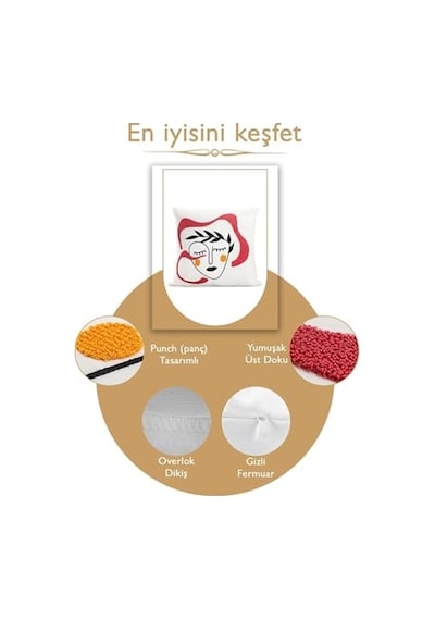 Asdiva Bohem 45x45 Özel Tasarım Punch Panç Süzene Desen Dekoratif Kırlent Kılıfı Modern Beyaz 52 Diğer