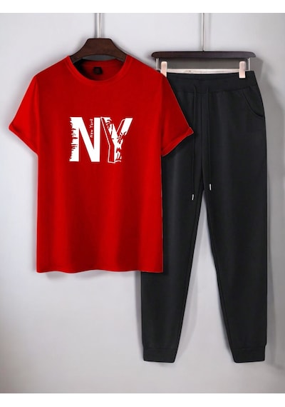 Uyguntarz Unisex New York Baskılı Eşofman Takımı Kırmızı