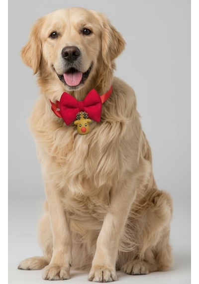 Yılbaşı Geyiği Köpek Papyon Tasması Kırmızı Fiyonk Boyun Aksesuarı Noel Temalı Köpek Süsü Orta Ve Büyük Irklar İçin