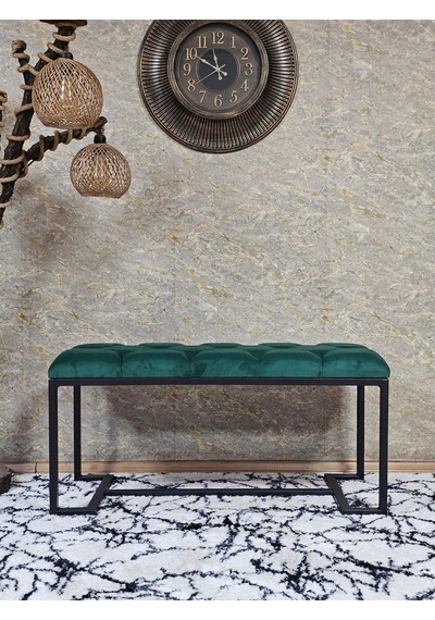 Zafir Siyah Boyalı - L - Ayaklı 100 Cm X 38 Cm Oturak - Bench - Makyaj Taburesi - Makyaj Oturak Yeşil