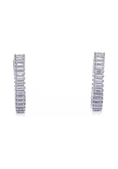 Nagıss 18 MM Halka Baget Taşlı 925 Ayar Gümüş Kadın Küpe