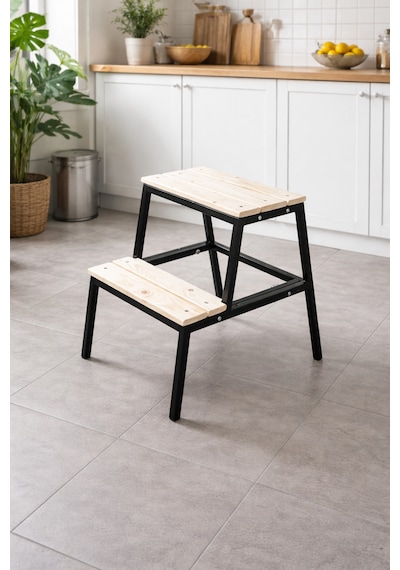 Ecowood Basamaklı Metal Tabure Siyah