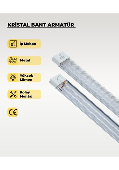60w Beyaz Kristal Led Bant Armatür 3200k Sarı Işık Siyah
