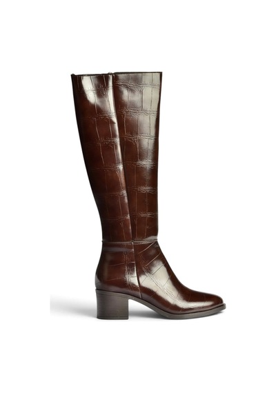 Fox Shoes Z608182811 Kahverengi Kroko Baskılı Kalın Topuklu Kadın Çizme