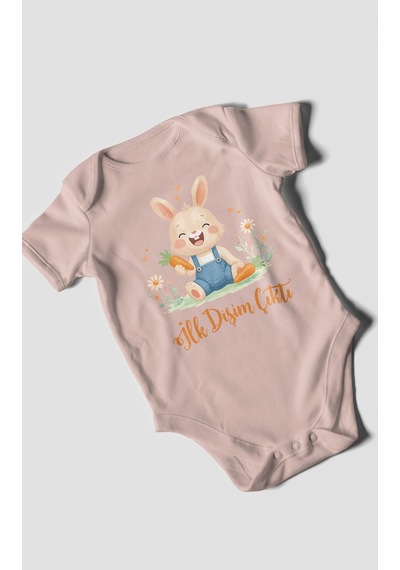Morivokids İlk Dişim Çıktı Kısa Kollu Bebek Body %100 Pamuk Zbn119-kk Pastel Pembe