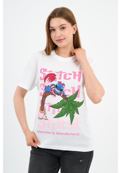 Bisiklet Yaka Baskılı Pamuklu T-shirt B23-ts Beyaz