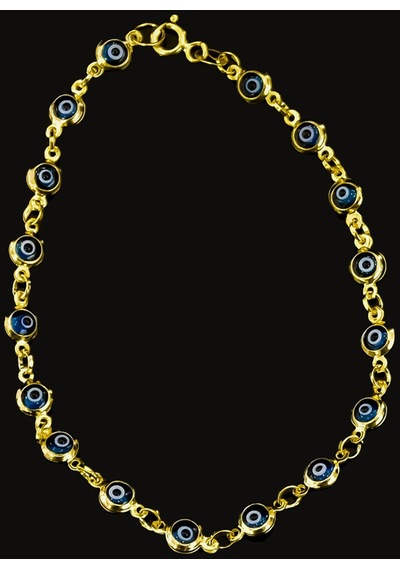 Papatya Silver 925 Ayar Gümüş Gold Kaplama Cam Göz Nazar Bileklik