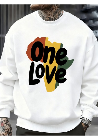 Startmore Startmoreone Love Afrika Kıtası Baskılı Sweatshirt Erkekler Bisiklet Yaka Kıyafetler Sonbahar Polar Ka Beyaz