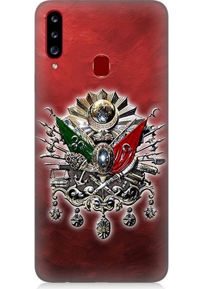Samsung Galaxy A20s Uyumlu Osmanlı Armalı Kırmızı Arka Desenli Silikon Kılıf Çok Renkli
