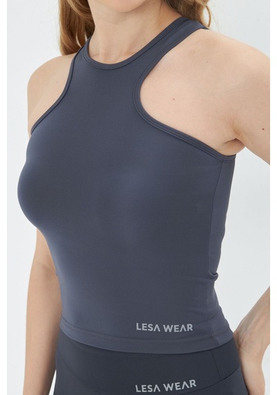 Sportempt Lesa Wear Çapraz Detaylı Basic Spor Crop Atlet Antrasit