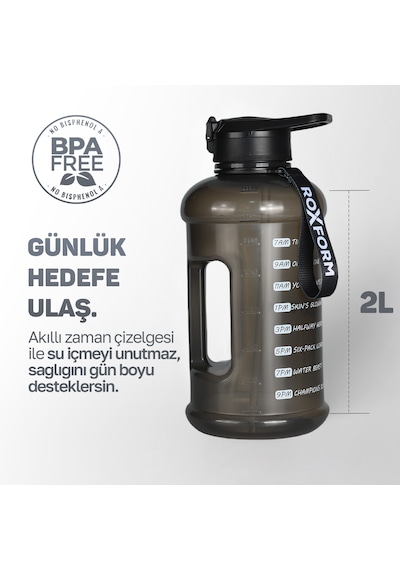Roxform 2200 Ml Haki Siyah Premium Suluk Matara Bpa & Bps İçermez, Kılıflı Ve Sızdırmaz Siyah, Haki Kılıf