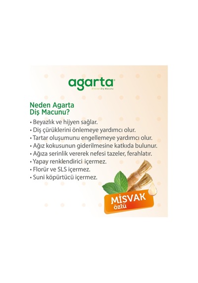 Agarta Doğal Diş Macunu 100ml Misvak Özlü Beyazlık