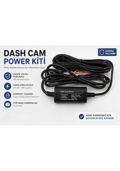 Type-c Girişli 7/24 Araç Kamerası Park Modu Bağlantı Kiti Hardwire Kit 3 Metre Sigorta Girişli