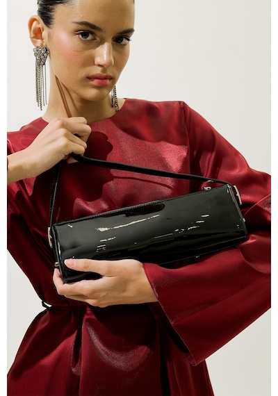 Manuka Prizma Form Rugan Çanta Siyah Siyah