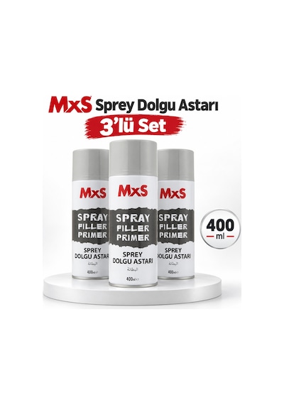 Mxs Sprey Dolgu Astarı 400 Ml 3 Lü Set Gri
