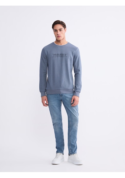 Lcwaıkıkı Classic Mavi Bisiklet Yaka Baskılı Erkek Sweatshirt