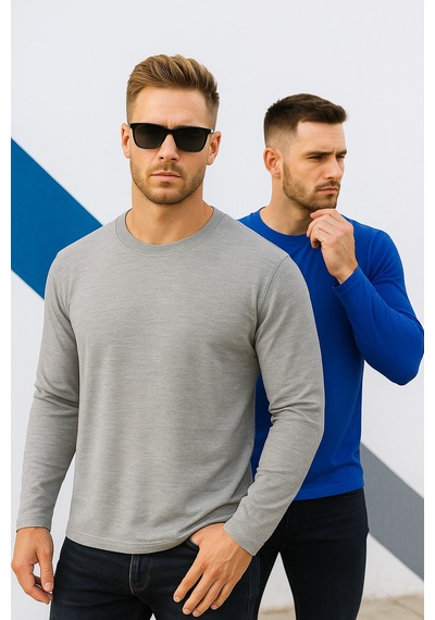 Rich Erkek Mavi-grimelanj 2'li Paket Basic Uzun Kollu Body Mavi-grimelanj
