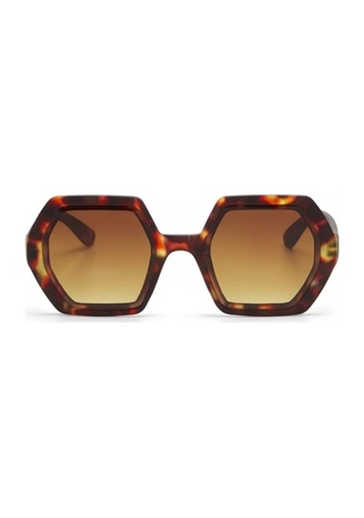 Okkia Emma Big Hexagonal Unisex Güneş Gözlüğü Klasik Havana Çok Renkli