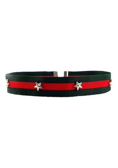 Yeşil & Kırmızı Renk Şeritli Yıldız Choker Kolye Yeşil