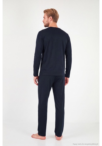 Buratti Minimal Baskılı Pamuklu Uzun Kollu Pijama Takımı Erkek Pijama Takımı 6575005 Lacivert