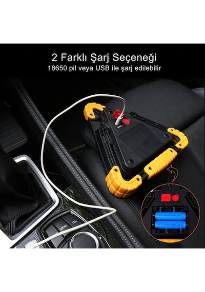 Shopytech Şarjlı Üçgen İkaz Lambası Cob Led Araç Arıza Uyarı Lambası Usb Şarjlı Acil Durum Trafik Gü