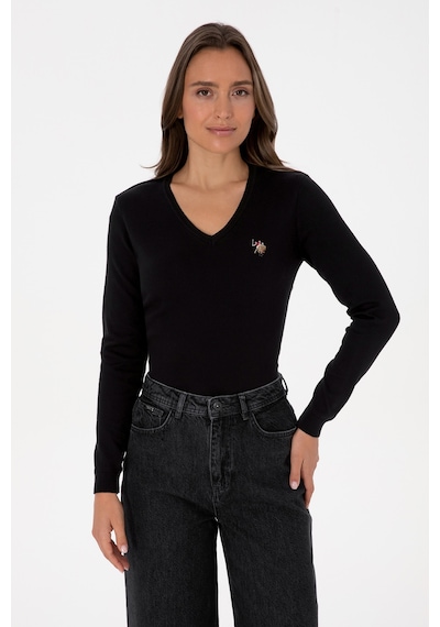 U.S. Polo Assn. Kadın Siyah V Yaka Basic Kazak 50307727-VR046