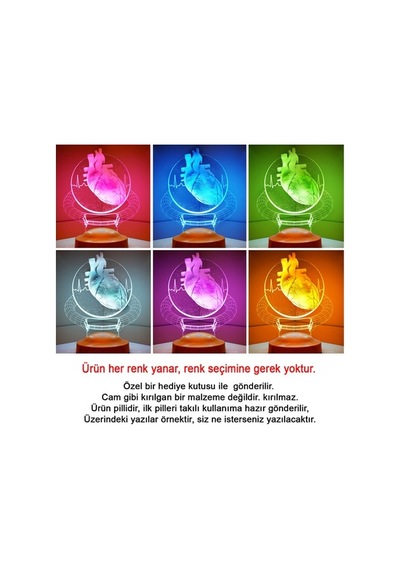 3D Kalp Cerrahı Hediyesi Kişiye Özel 3 Boyutlu Led Lamba