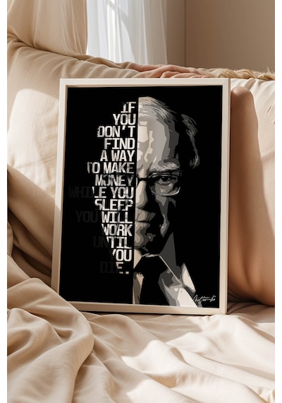 Warren Buffett Motivasyon Tablosu - Finansal Özgürlük Serisi Çerçeveli Ofis Duvar Dekoru Beyaz