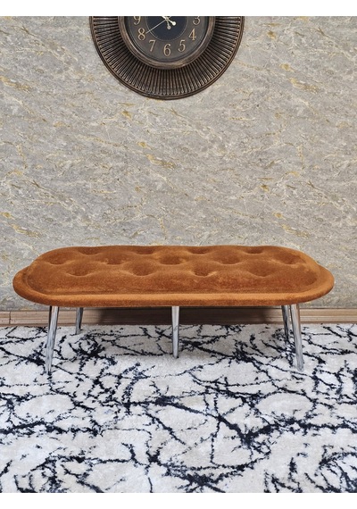 Zafir Ufo Oturak Bench - Krom Kaplama Sivriltme Ayak - Oturak - Bench - Puf - Yatak Ucu Pufu Turuncu
