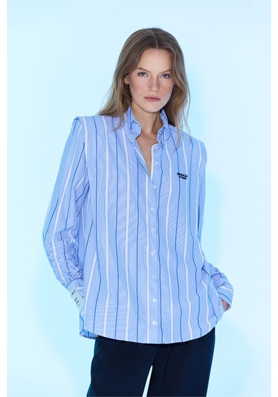 Sagaza Studio Ss6060 Vatkalı Çizgili Gömlek Mavi