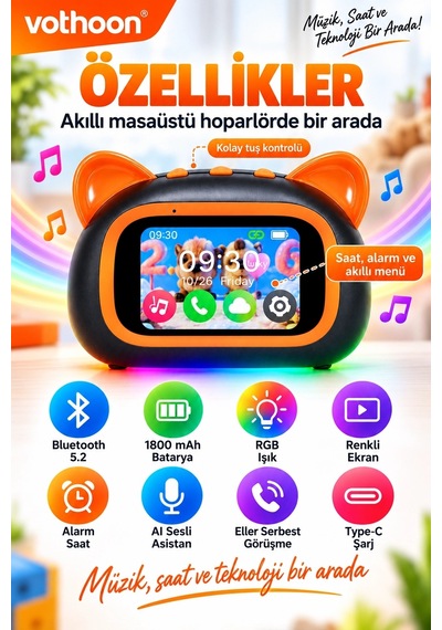 Tf39 Pro Yapay Zekalı Bluetooth Hoparlör - Renkli Ekran, Rgb Işık, Alarm Ve Saat